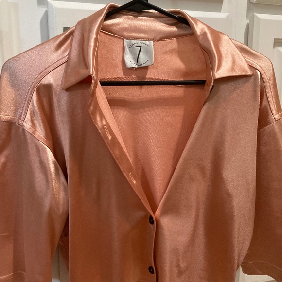 Vintage Todd Oldham 1995 Collection Cropped Salmon/Peach ButtonUp Stretchy Top - Picture 2 of 7